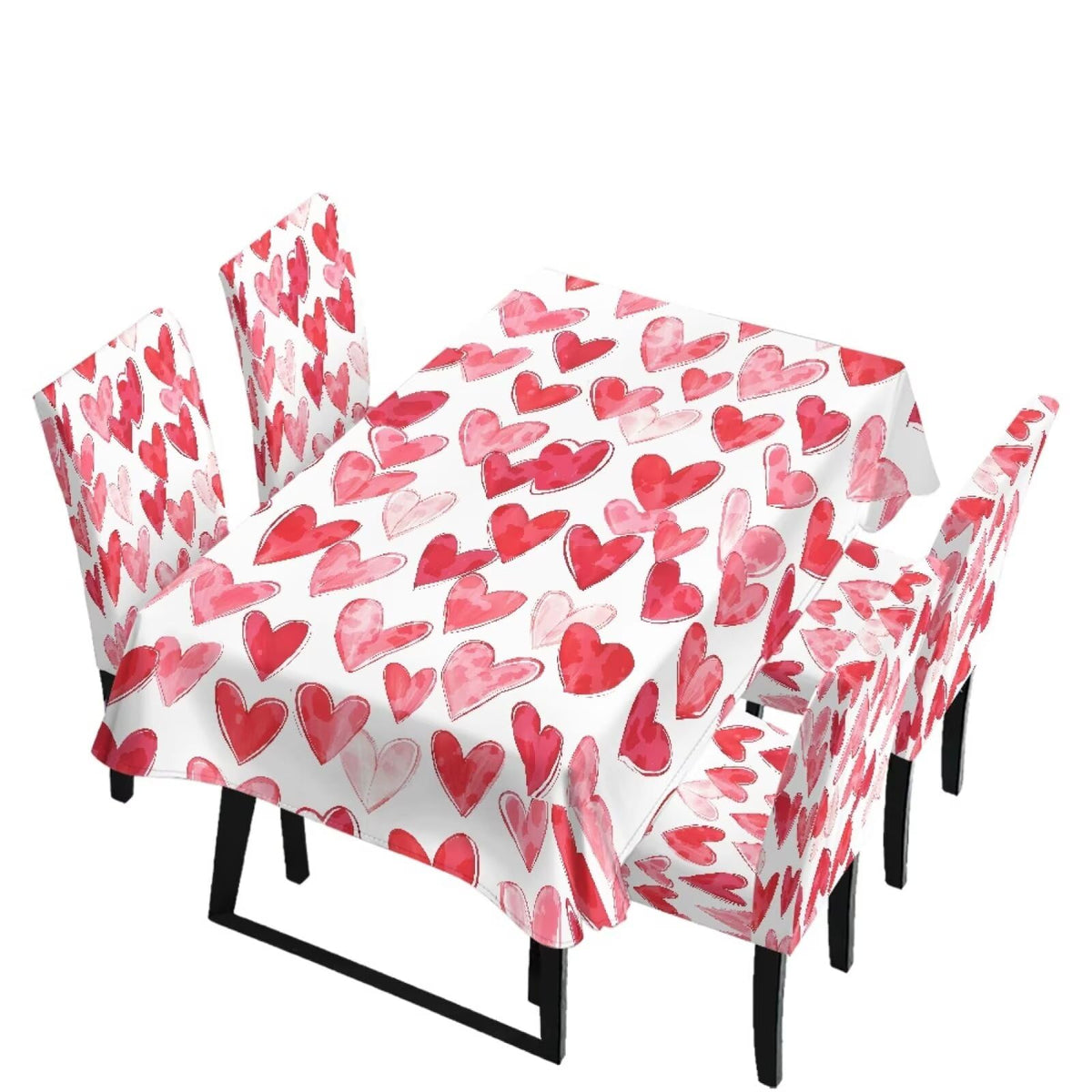 Dining Room Chair Cover and Tablecloths 7 Pack, Stain Resistant Stretch Kitchen Chair Seat Slipcovers Anti-Wrinkle Table Protector for Party, Pastoral Rose Flower Stripes Print Green