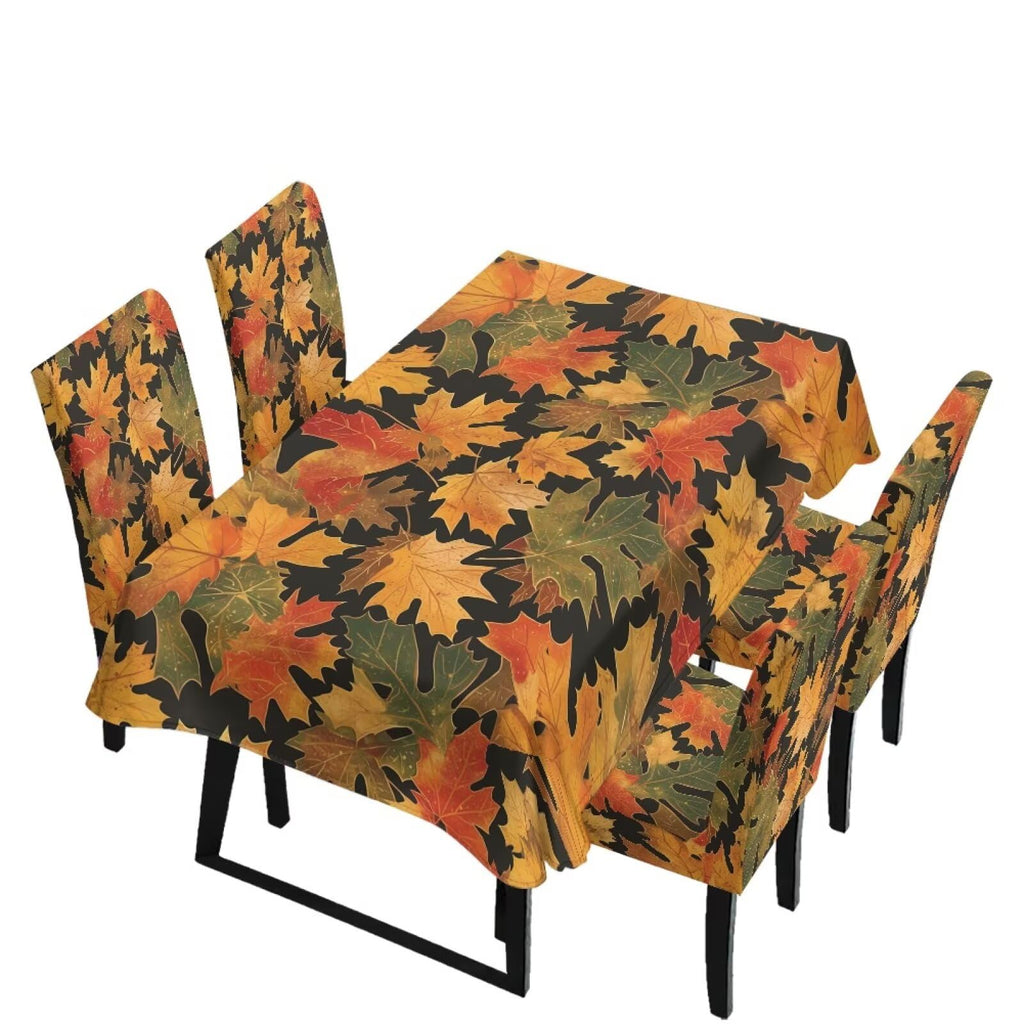 Fitted Tablecloth with Chair Covers Set,Christmas Candle Washable Dining Room Chair Covers Set of 4/6 with Farmhouse Table Cover for Home Hotel Restaurant, 5pcs/7pcs