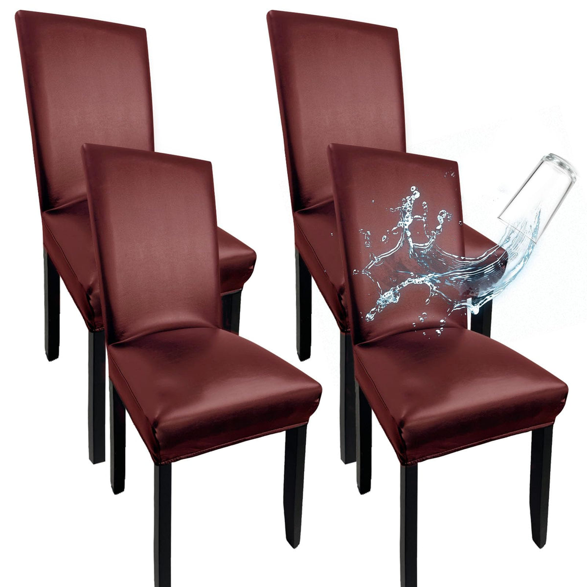 Leather Chair Covers for Dining Chairs Set of 4, Super Stretch Waterproof Kitchen Chair Covers Thickened Washable Dining Chair Slipcovers Black Chair Seat Covers for Dining/Kitchen/Banquet