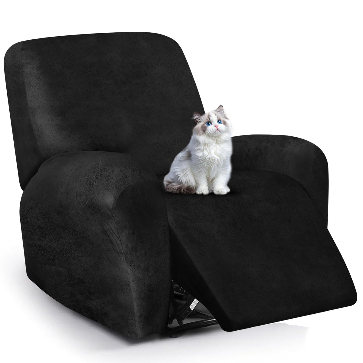 ANARACHON Leather Look Loveseat Recliner Cover, 6-Pieces Stretch Dual Recliner Sofa Covers, Soft Reclining Couch Slipcover, Washable Furniture Protector for Pets (2 Seater,256 Black)