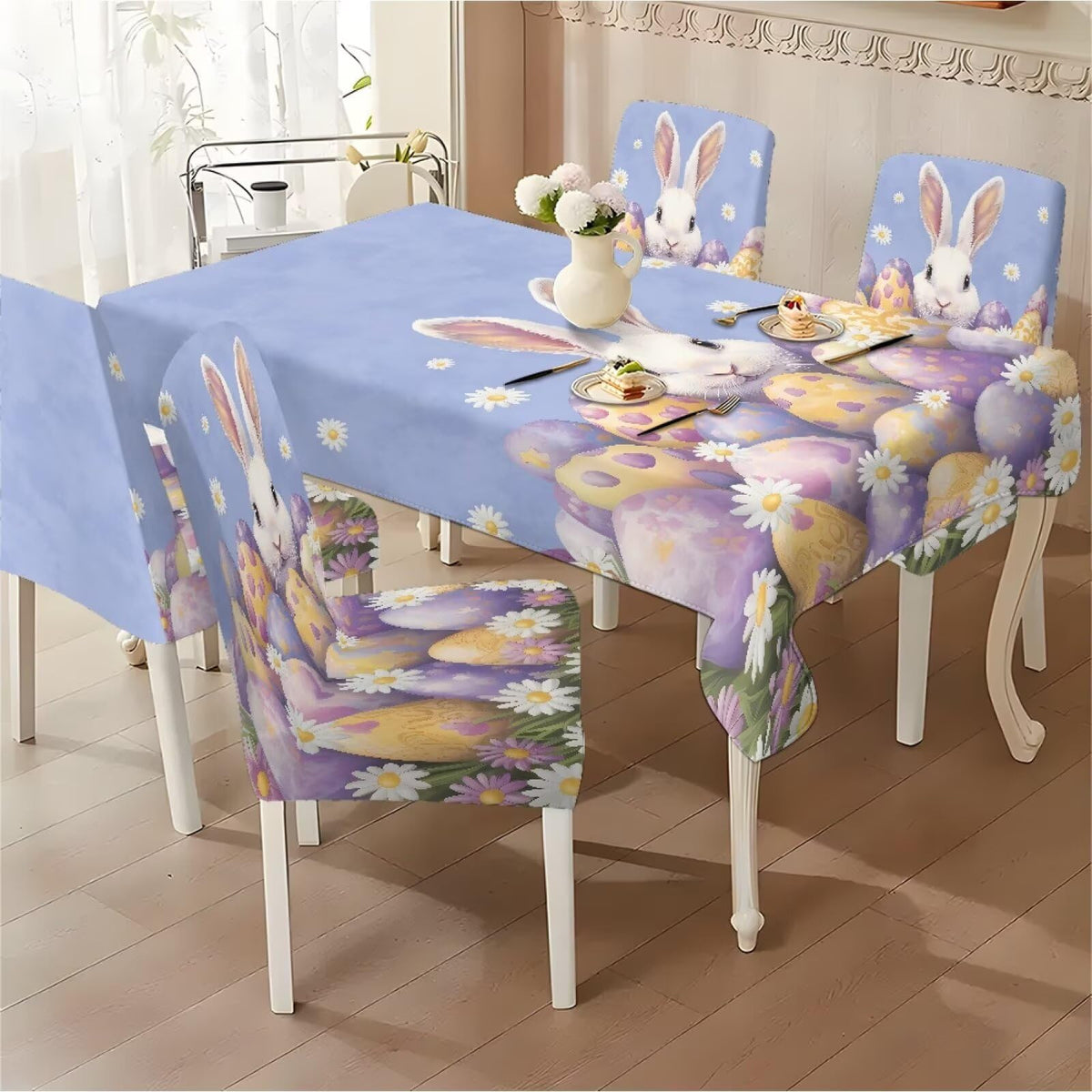ZDCUSTOM St Patricks Day Table Cloth and Chair Cover Set of 4 Green Tablecloths Rectangular Festive Chair Covers for Dining Chairs St. Patrick’s Day Decoration