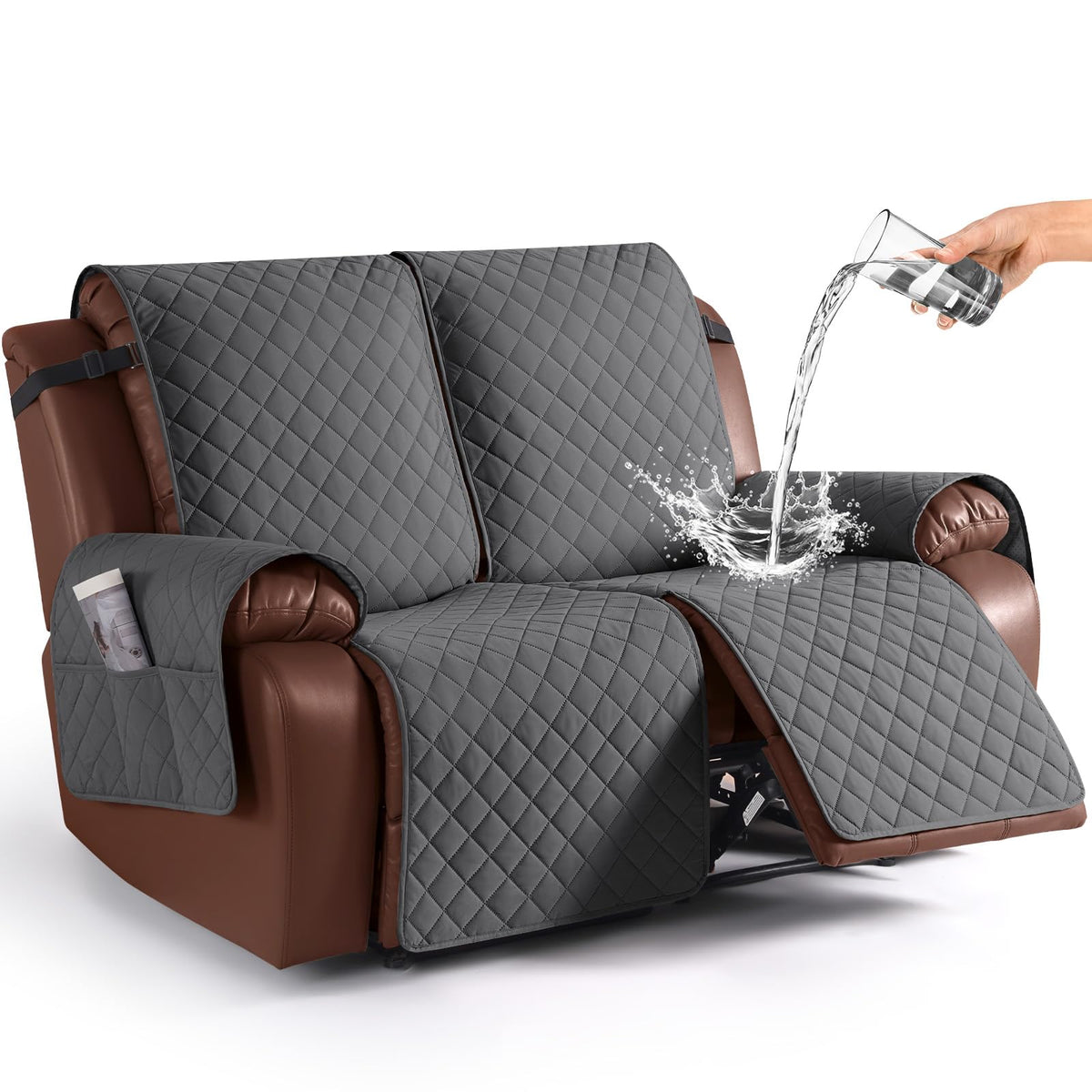 KinCam Waterproof Loveseat Recliner Covers Washable, 2 Seater, Light Gray