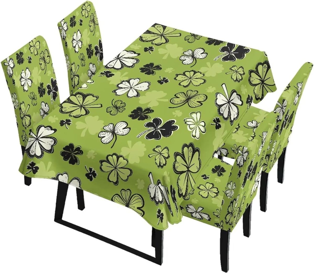 ZDCUSTOM St Patricks Day Table Cloth and Chair Cover Set of 4 Light Green Tablecloths Rectangular Clover Chair Covers for Dining Chairs Stain Resistant Decoration