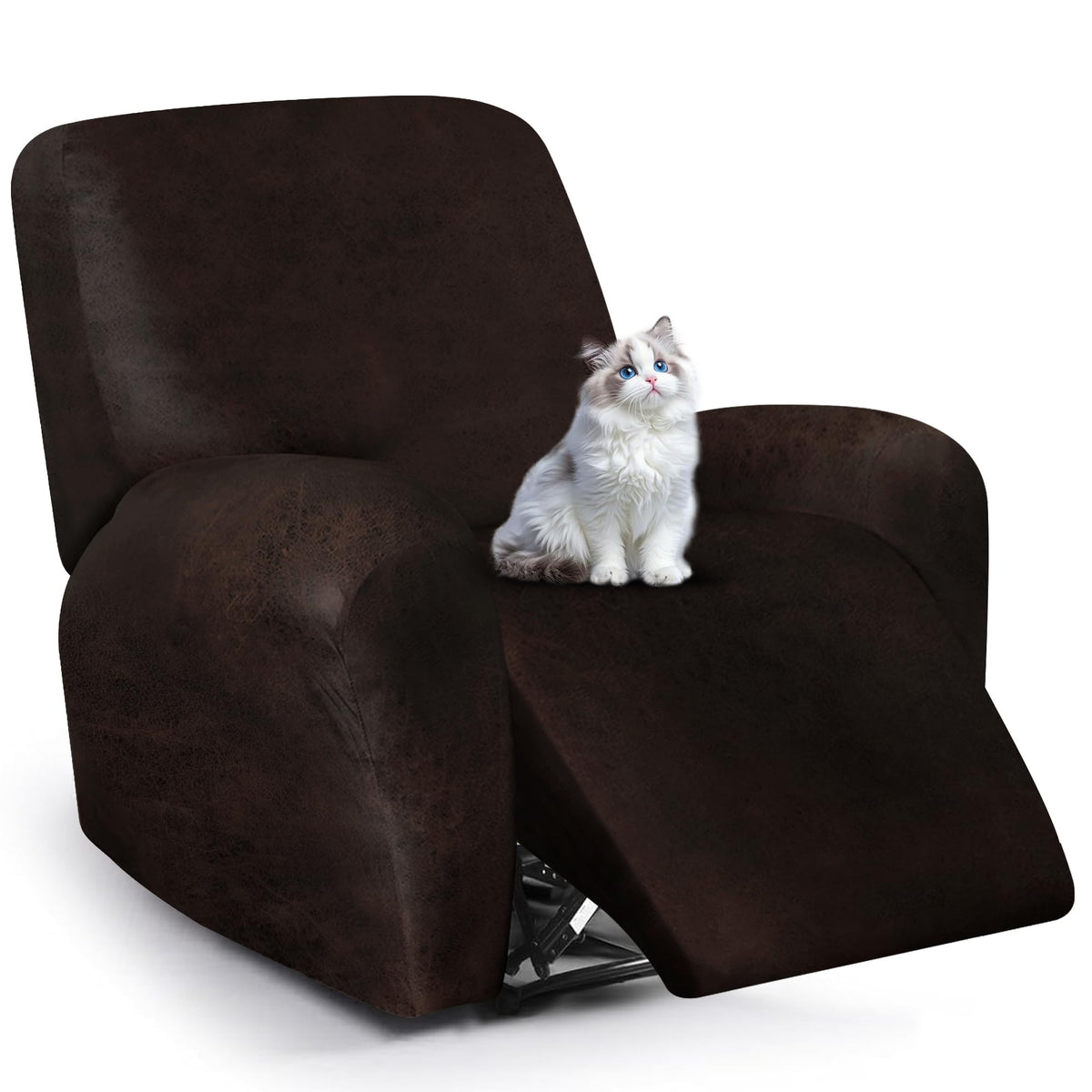 ANARACHON Leather Look Loveseat Recliner Cover, 6-Pieces Stretch Dual Recliner Sofa Covers, Soft Reclining Couch Slipcover, Washable Furniture Protector for Pets (2 Seater,256 Black)
