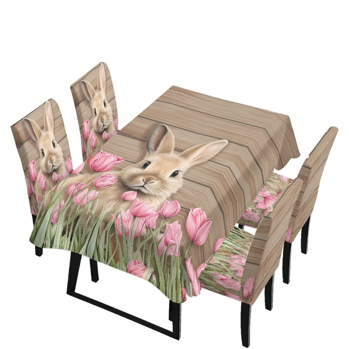 Table Cloth Rectangle Table Set of 7 Include Kitchen Chair Covers and Tablecloths for Dining Room Hotel Banquet, Anti-Scratch Chair Seat Protector Cover, Daisy Hippie Flower Print
