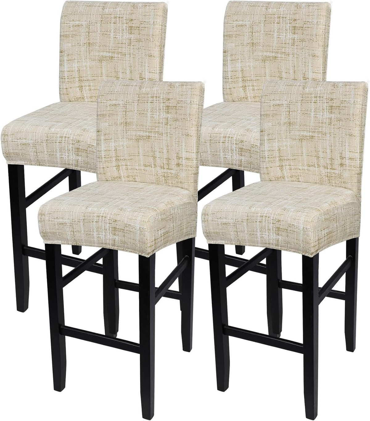 SearchI Bar Stool Covers Set of 4, Stretch Washable Barstool Seat Covers, Counter Height Chair Covers for Kitchen Dining Room Cafe (Beige Linen-Look Print)
