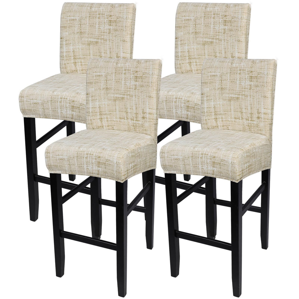 SearchI Bar Stool Covers Set of 4, Stretch Washable Barstool Seat Covers, Counter Height Chair Covers for Kitchen Dining Room Cafe (Beige Linen-Look Print)