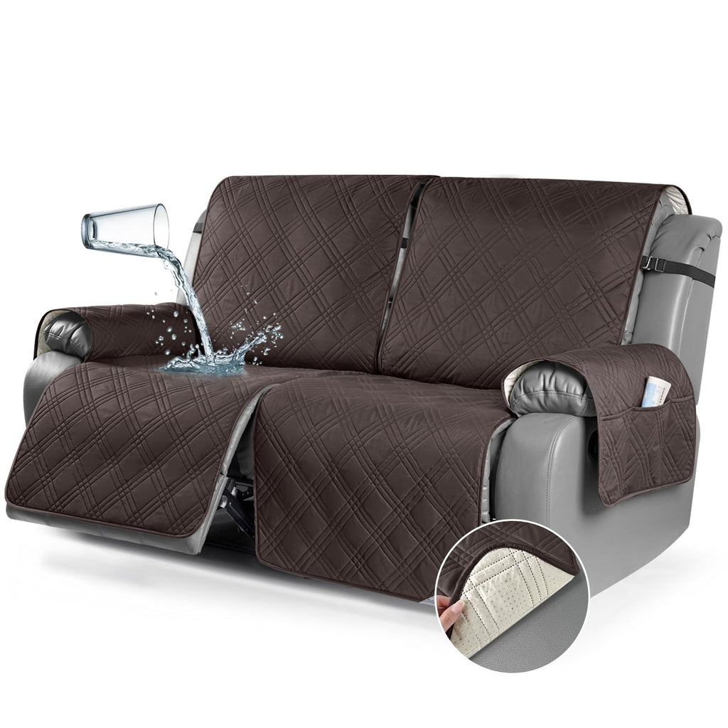 TAOCOCO 100% Waterproof Oversized Loveseat Recliner Cover, Non Slip Split Couch Covers for Reclining Loveseat with Elastic Straps for Kids Pets(Oversized 2 Seater, Chocolate)