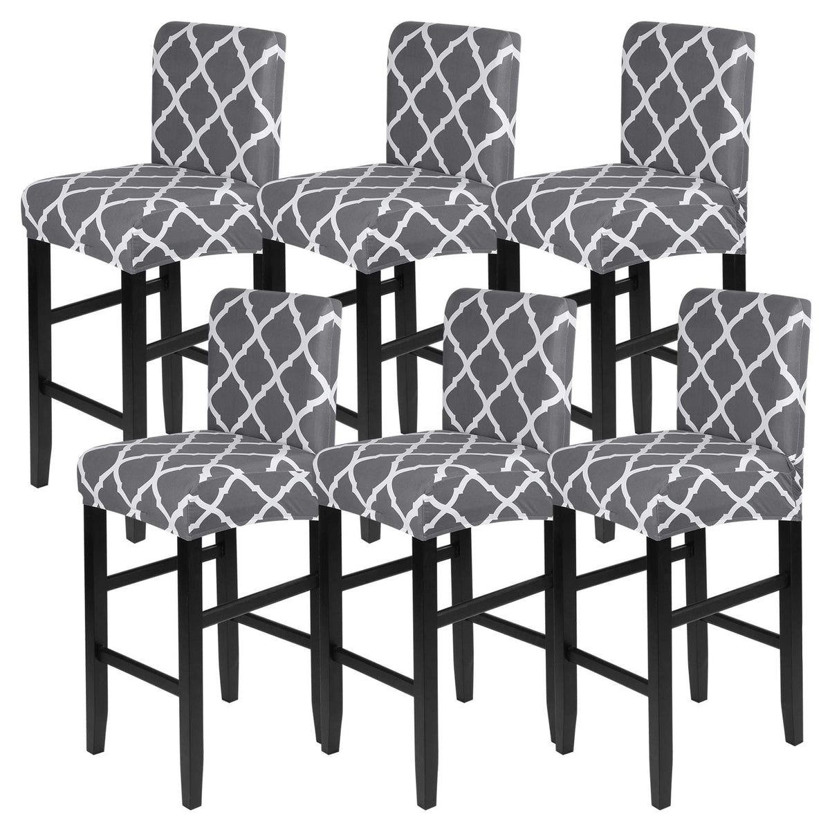 SearchI Bar Stool Covers Set of 4, Stretch Washable Barstool Seat Covers, Counter Height Chair Covers for Kitchen Dining Room Cafe (Beige Linen-Look Print)