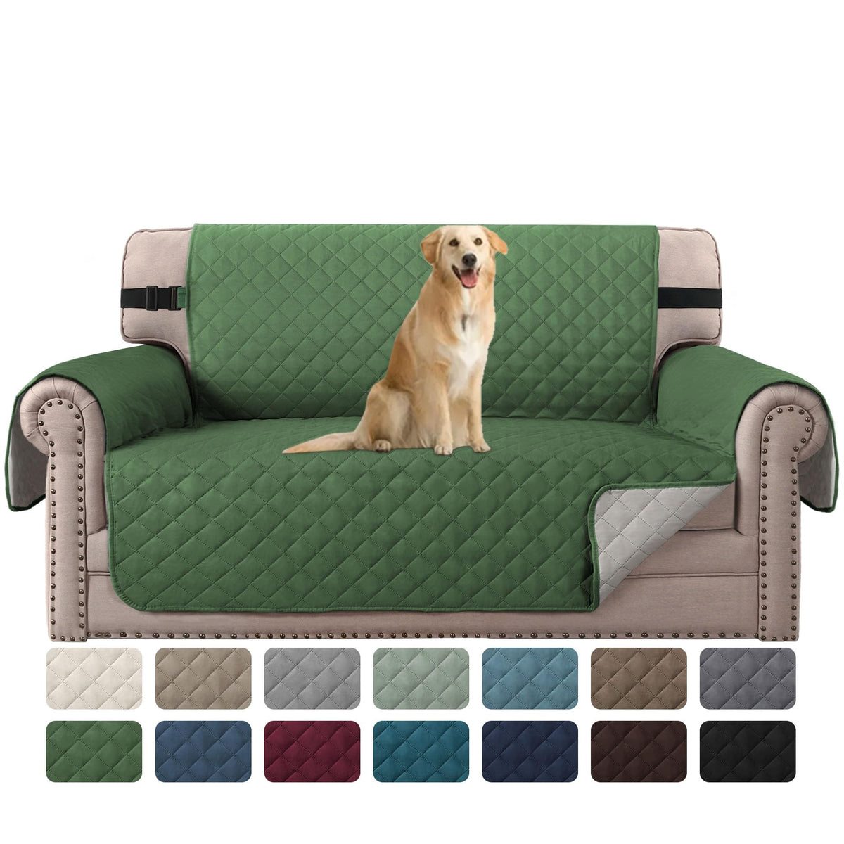 H.VERSAILTEX Reversible Couch Cover for 2 Cushion Couch Water Resistant Loveseat Washable Furniture Cover with Non-Slip Elastic Strap for Dogs, Pets, Kids(Oversized Loveseat, Charcoal Grey)