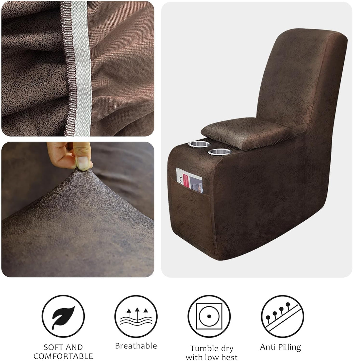 molasofa Leather Like Additional Recliner Console Cover for Reclining Loveseat Covers Stretch Jacquard Middle Consolefor Recliner Couch(Dark Brown)