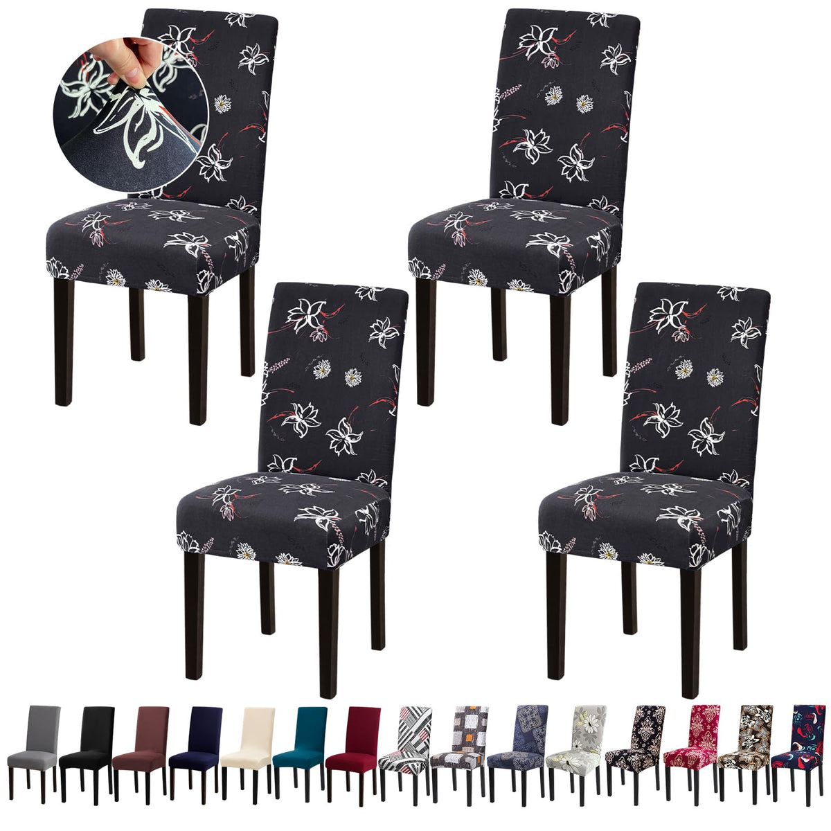 Chair Covers, Stretch Dining Room Chair Covers Set of 6, Removable Washable Dining Chair Slipcovers for Home, Hotel, Banquet