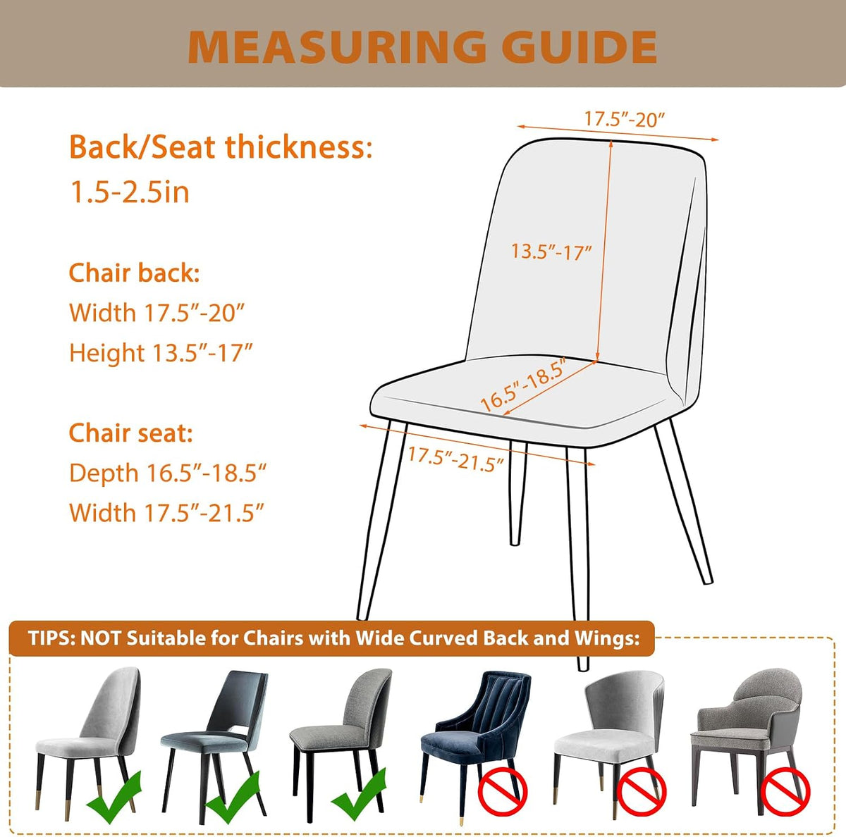 Gollense Curved Back Chair Covers for Dining Room, Mid Century Modern Chair Slipcovers, Semi Circle Back Chair Seat Protector for Kitchen Living Room (4, Beige)