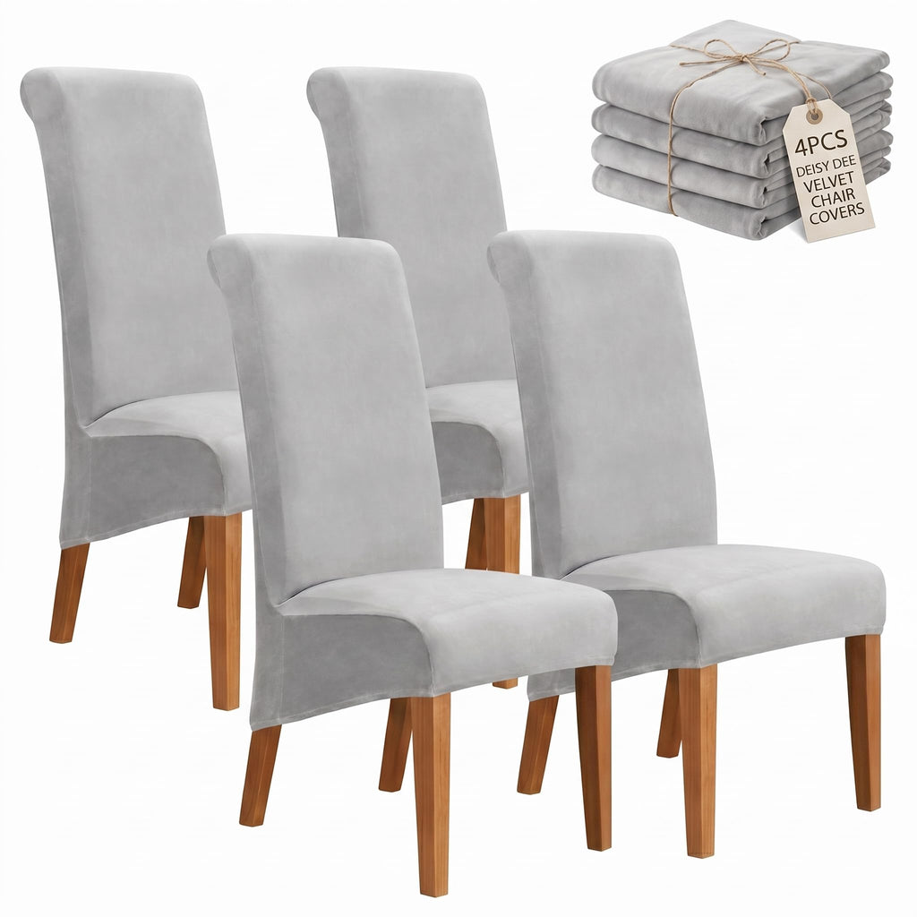 Velvet Dining Chair Covers Set of 2, Extra Large XL Oversized Stretch Parsons Chair Slipcovers for High Back Dining Room Kitchen, Non-Slip Removable Washable Chair Protectors,Khaki