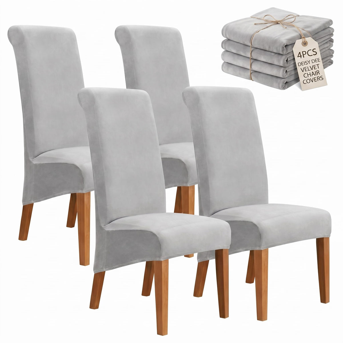 Velvet Dining Chair Covers Set of 2, Extra Large XL Oversized Stretch Parsons Chair Slipcovers for High Back Dining Room Kitchen, Non-Slip Removable Washable Chair Protectors,Khaki