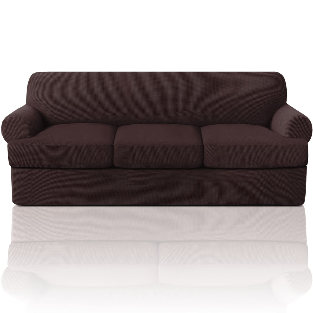 PrinceDeco T Cushion Loveseat Slipcover - 3 Pieces Sofa Cover for 2 Cushion Couch with 2 Individual T Shape Seat Covers Width Up to 76 Inch - Stretch, Machine Washable, Porcelain
