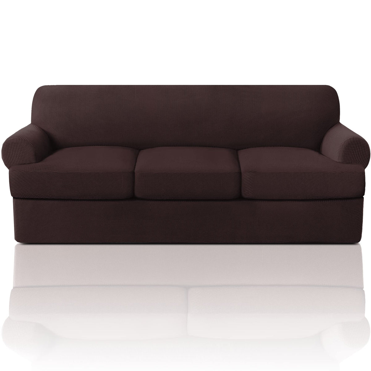 PrinceDeco T Cushion Loveseat Slipcover - 3 Pieces Sofa Cover for 2 Cushion Couch with 2 Individual T Shape Seat Covers Width Up to 76 Inch - Stretch, Machine Washable, Porcelain