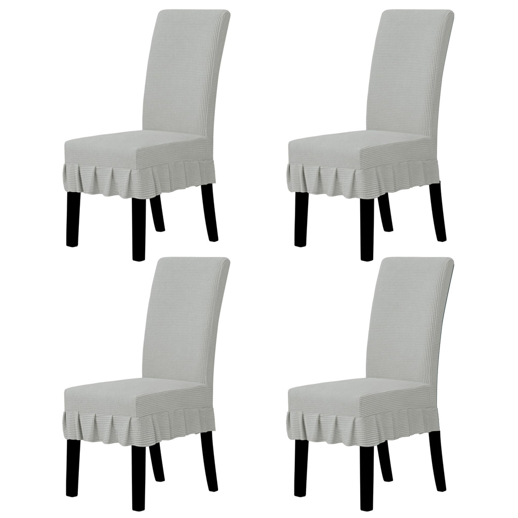 Easy-Going 2 PCS Stretch Dining Room Chair Covers with Skirt, Light Gray