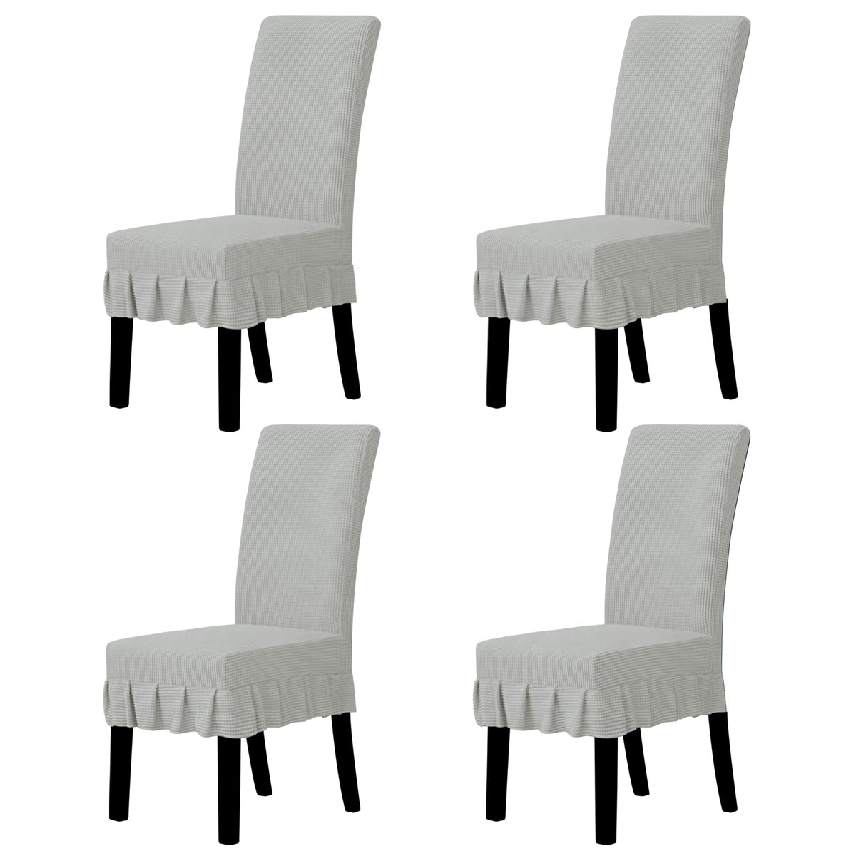 Easy-Going 2 PCS Stretch Dining Room Chair Covers with Skirt, Light Gray