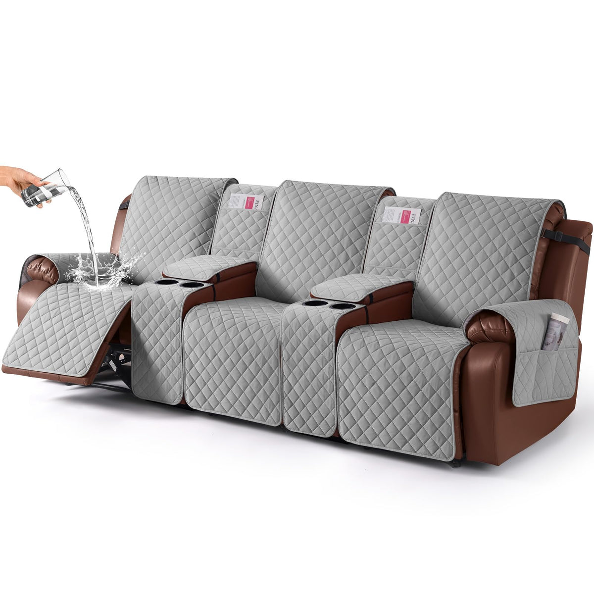 KinCam 100% Waterproof Loveseat Recliner Cover with Console, Khaki