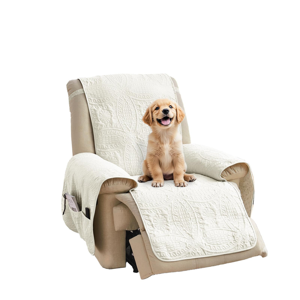 Stay in Place Ivory White Quilted Loveseat Couch Cover for 2 Cushion Couch, Water Repellent Love Seat Quilted Sofa Covers Washable, Pet Friendly Slipcovers (Loveseat 48", Ivory White)