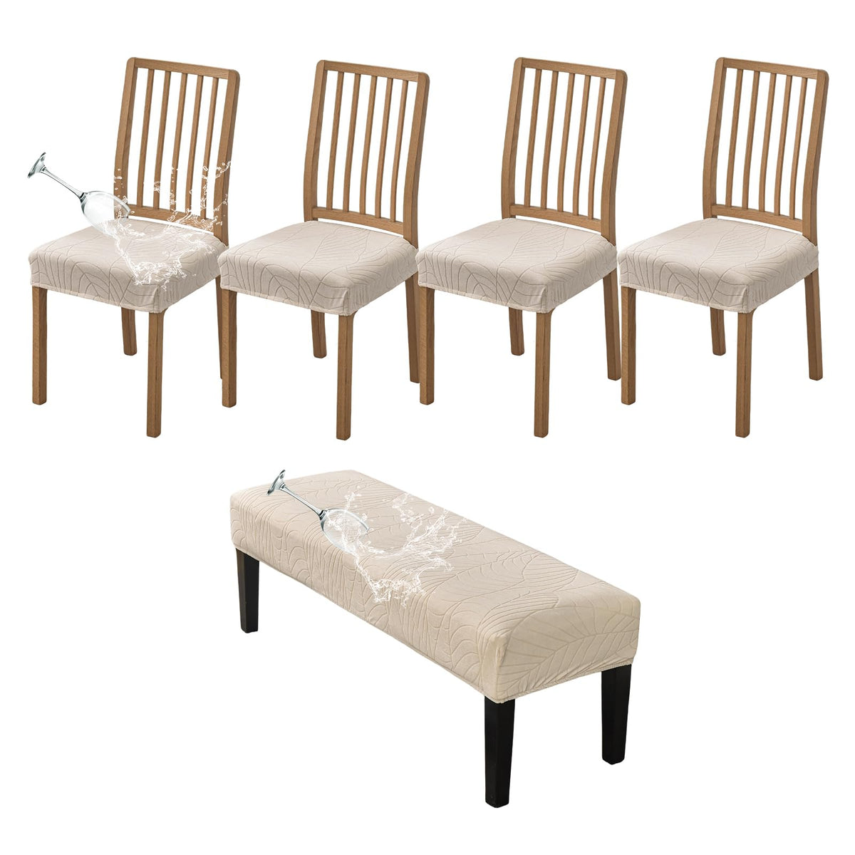 CRFATOP Dining Chair Seat Covers Set of 4 with Stretch Bench Slipcover,04