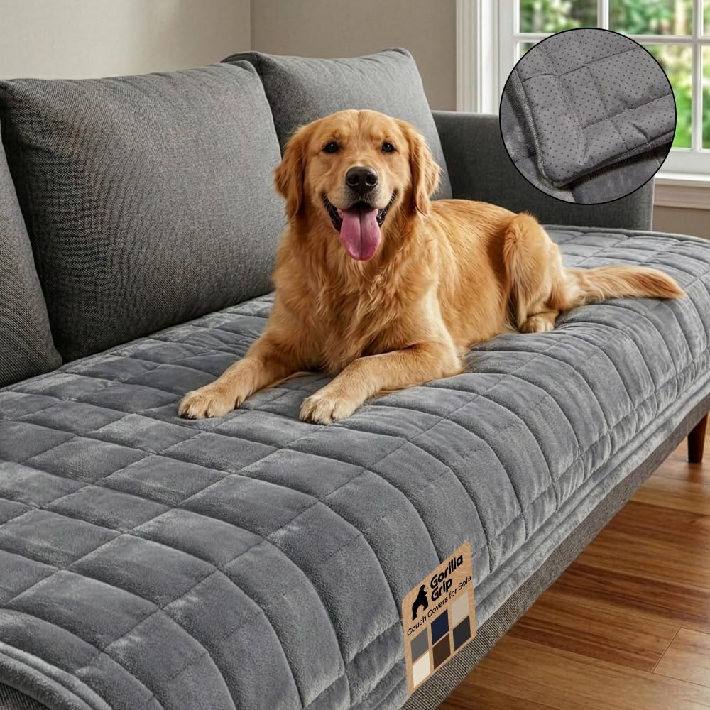 GORILLA GRIP Slip and Leak Resistant Plush Loveseat Cover, Brown