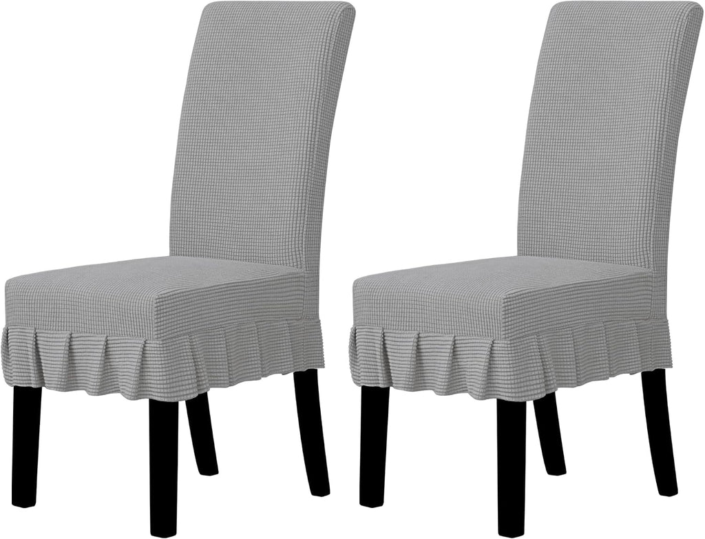 Easy-Going 2 PCS Stretch Dining Room Chair Covers with Skirt, Light Gray