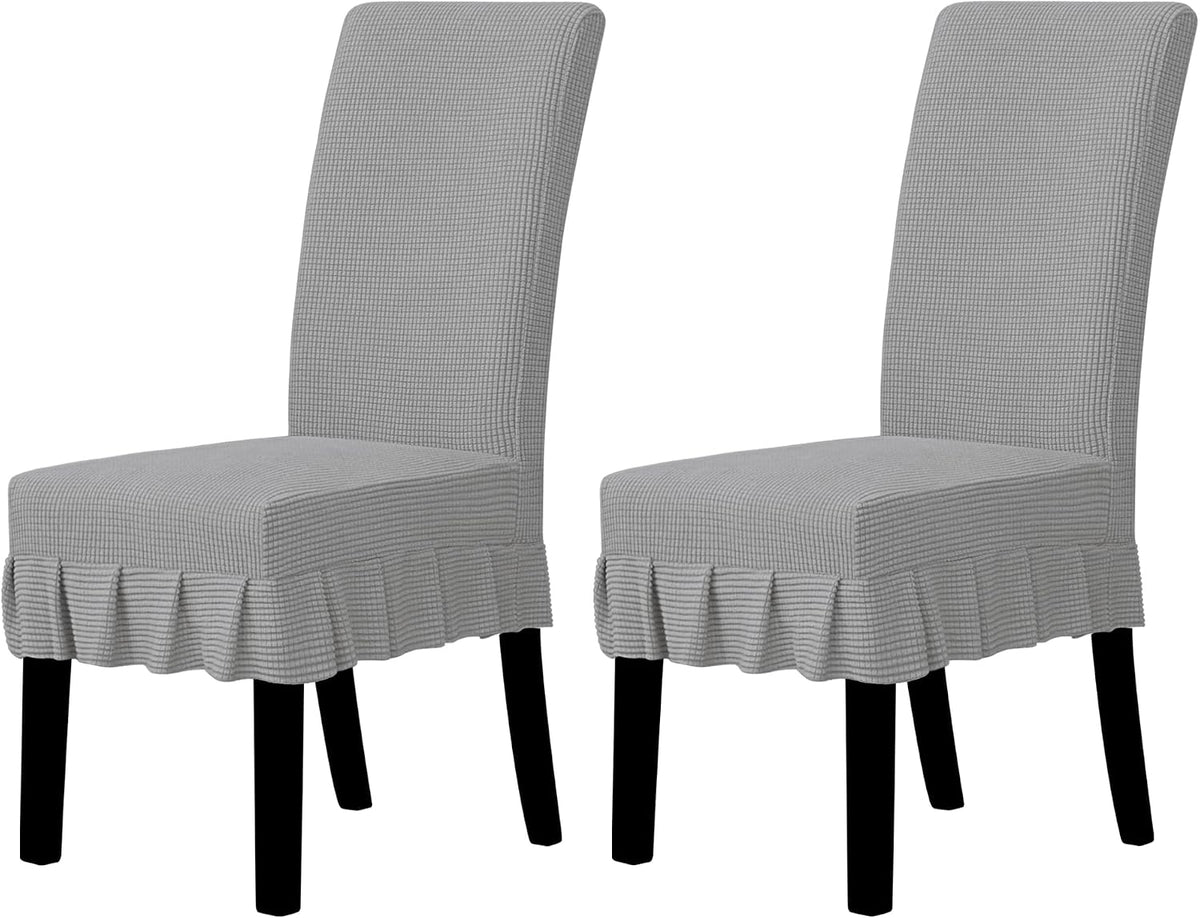 Easy-Going 2 PCS Stretch Dining Room Chair Covers with Skirt, Light Gray