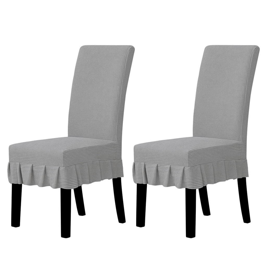 Easy-Going 2 PCS Stretch Dining Room Chair Covers with Skirt, Light Gray