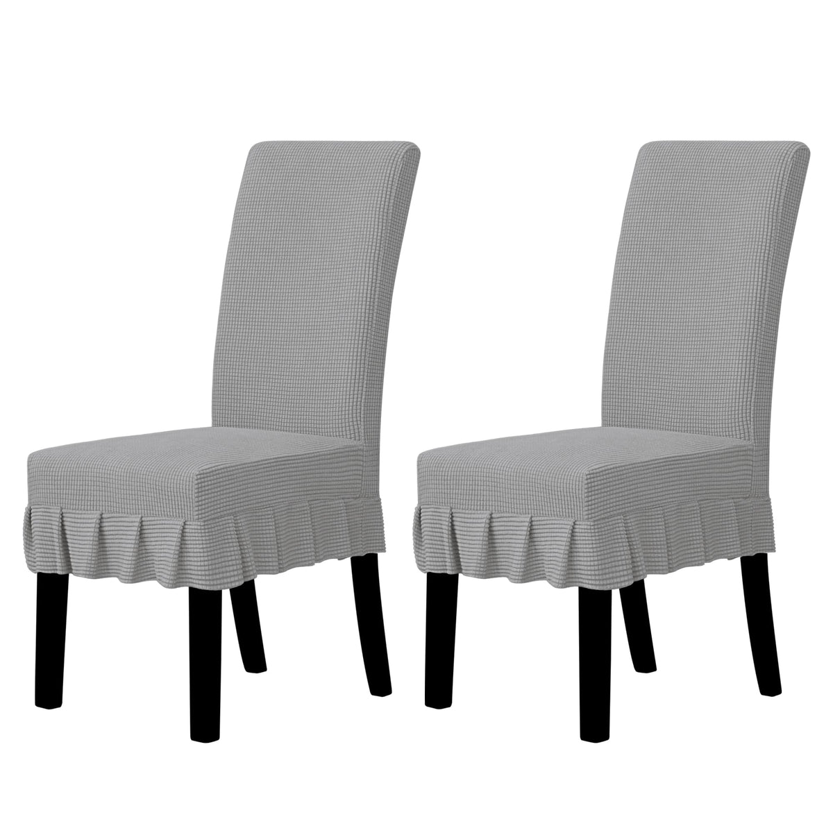 Easy-Going 2 PCS Stretch Dining Room Chair Covers with Skirt, Light Gray
