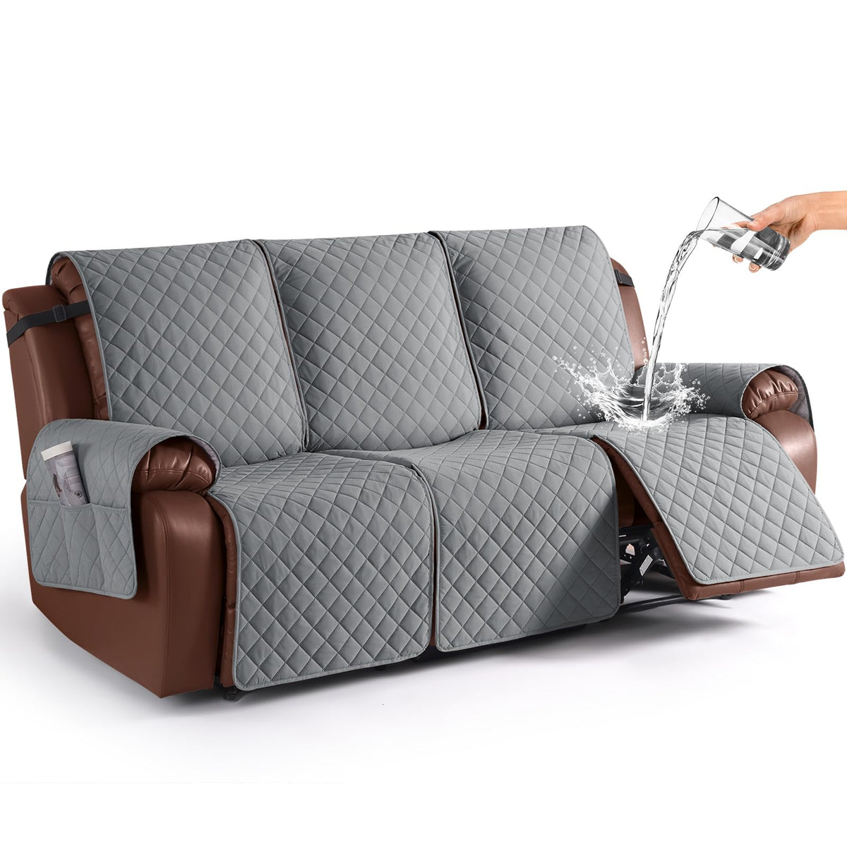 KinCam Waterproof Loveseat Recliner Covers Washable, 2 Seater, Light Gray