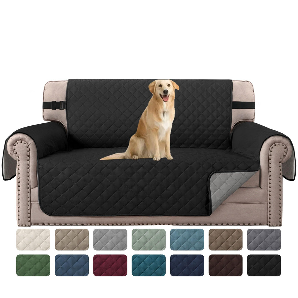 H.VERSAILTEX Reversible Couch Cover for 2 Cushion Couch Water Resistant Loveseat Washable Furniture Cover with Non-Slip Elastic Strap for Dogs, Pets, Kids(Oversized Loveseat, Charcoal Grey)