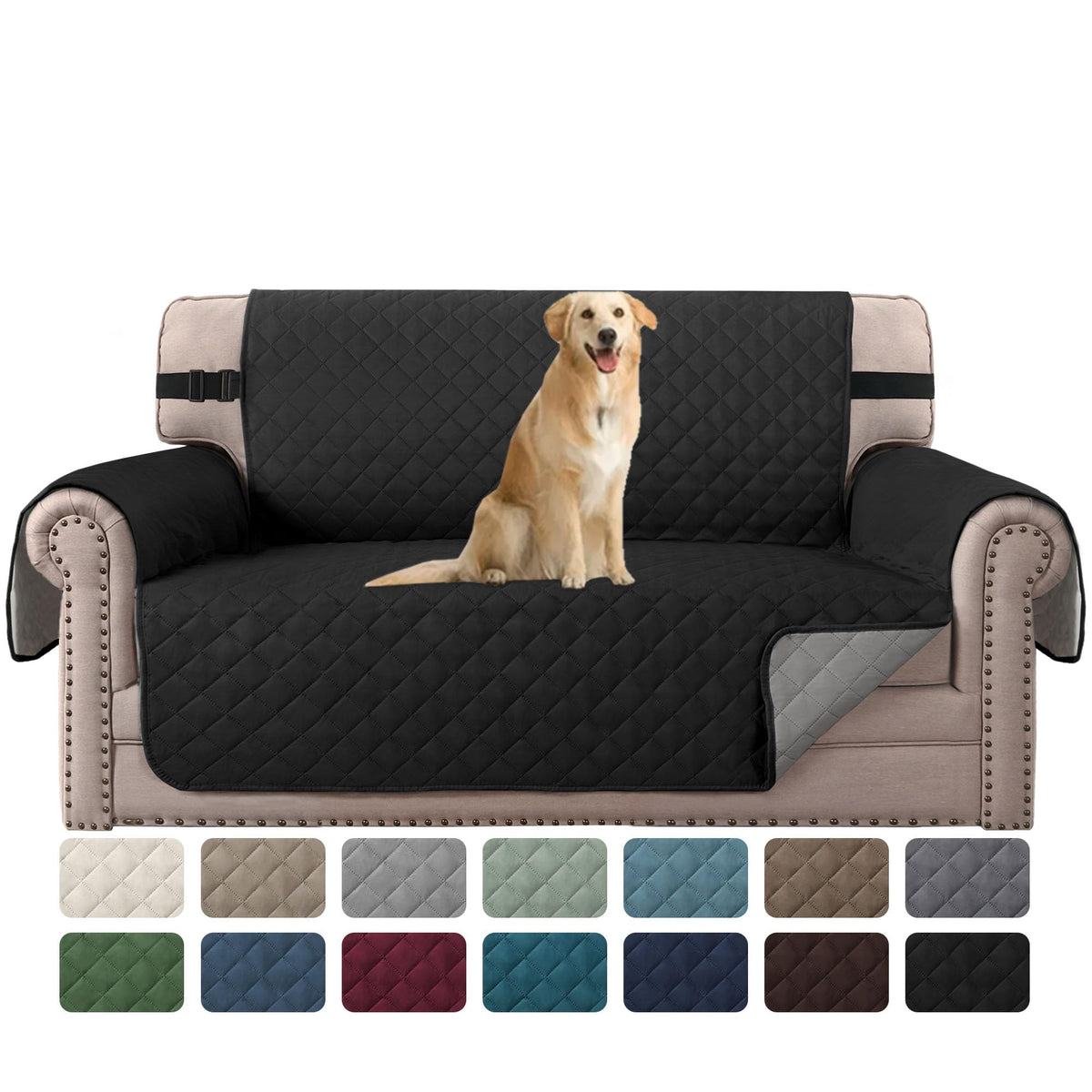 H.VERSAILTEX Reversible Couch Cover for 2 Cushion Couch Water Resistant Loveseat Washable Furniture Cover with Non-Slip Elastic Strap for Dogs, Pets, Kids(Oversized Loveseat, Charcoal Grey)