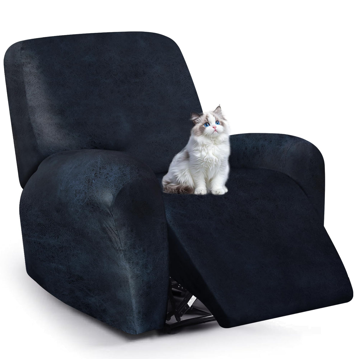 ANARACHON Leather Look Loveseat Recliner Cover, 6-Pieces Stretch Dual Recliner Sofa Covers, Soft Reclining Couch Slipcover, Washable Furniture Protector for Pets (2 Seater,256 Black)