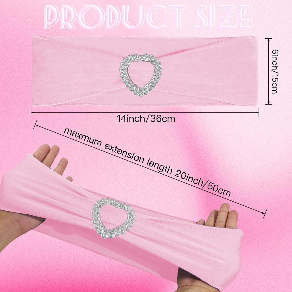 100PCS Spandex Stretch Chair Sashes Bows Universal Elastic Chair Cover Bands Ties with Buckle Slider for Wedding Party Birthday Reception Events Banquet Decoration(Pink)