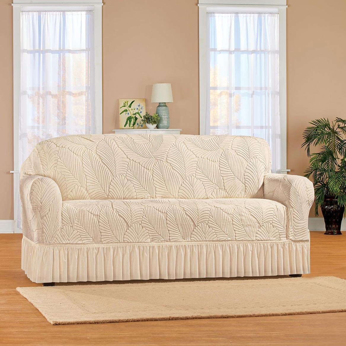 Collections Etc Textured Leaf Design Ruffled Skirt Slipcover