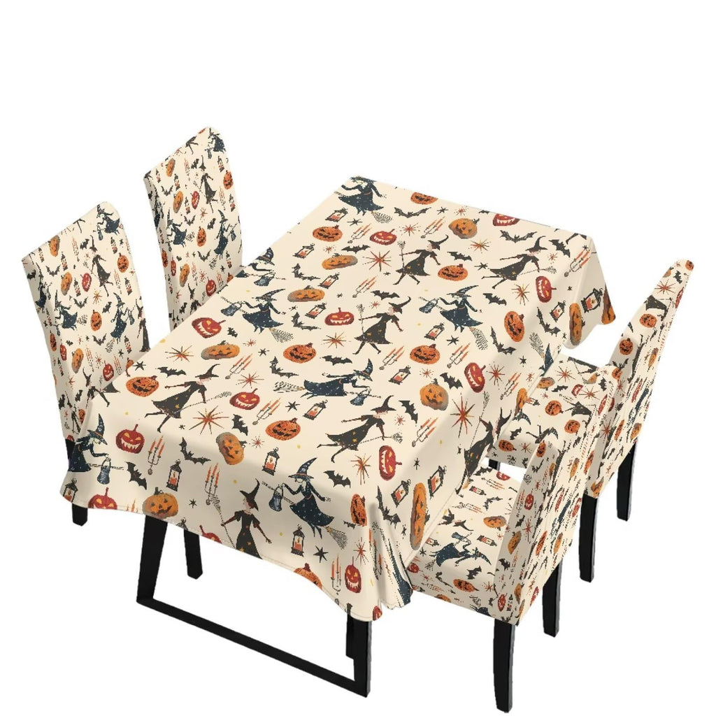 Thanksgiving Themed Dining Room Chair Cover and Tablecloths 5 Packs, Fall Leaf Print Kitchen Chair Seat Slipcovers Anti-Wrinkle Table Protector for Thanksgiving Day Party