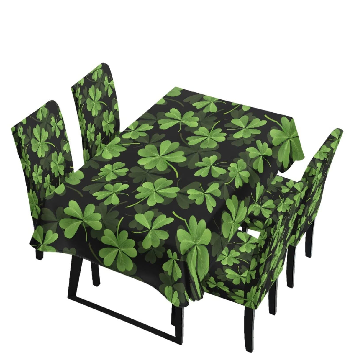 Dining Room Chair Cover and Tablecloths 7 Pack, Stain Resistant Stretch Kitchen Chair Seat Slipcovers Anti-Wrinkle Table Protector for Party, Pastoral Rose Flower Stripes Print Green