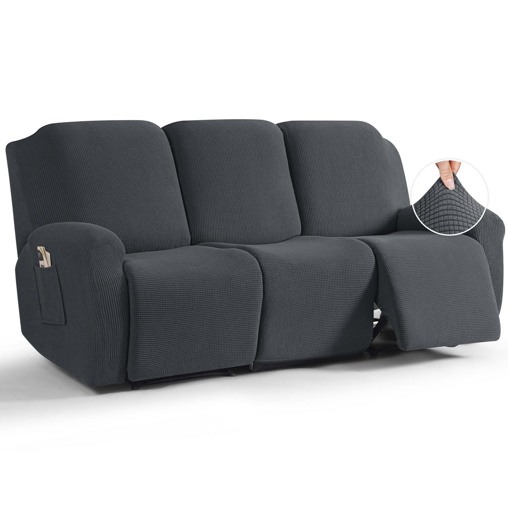 TAOCOCO Stretch Loveseat Recliner Covers 6 Piece, Charcoal Grey