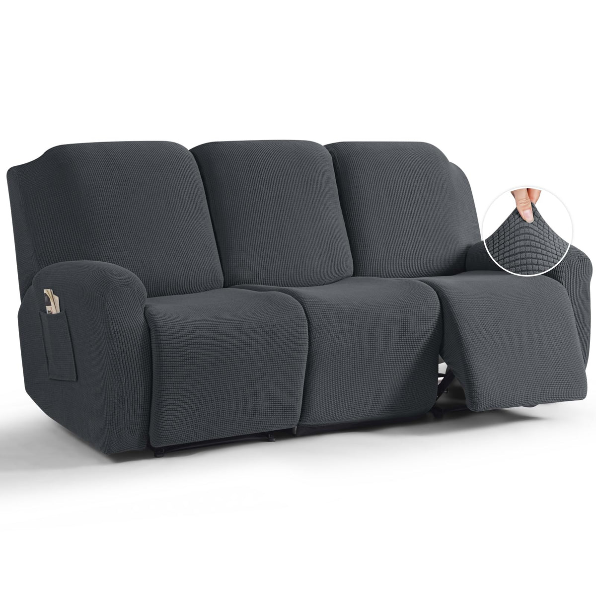 TAOCOCO Stretch Loveseat Recliner Covers 6 Piece, Charcoal Grey