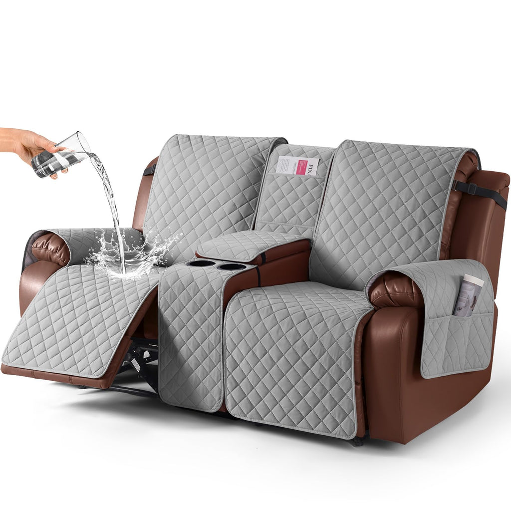 KinCam 100% Waterproof Loveseat Recliner Cover with Console, Khaki