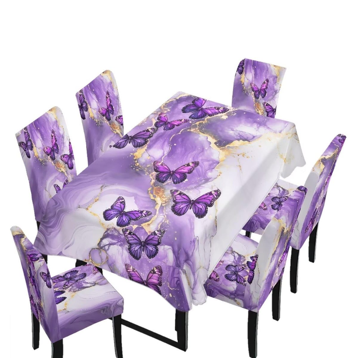 Fall Pumpkin Rectangular Table Cloth & Dining Chair Covers Set of 7, Stain Resistant Wipeable Chair Protectors for Farmhouse Rustic Home Kitchen Party Decor