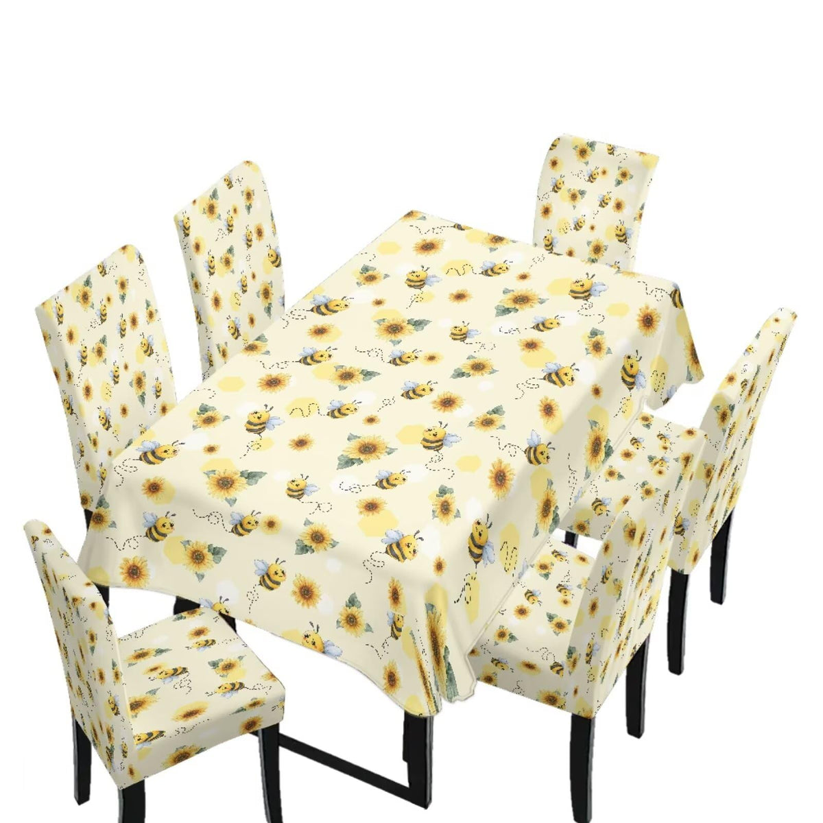 Table Cloth and Dining Chair Covers Set of 5, Kitchen Chair Slipcovers Rectangle Table Cover, Removable Anti-dust Tablecloths Stain Resistant Soft Hotel Decor, Retro Geometry Flower