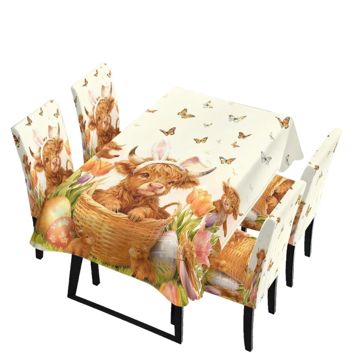 Table Cloth and Dining Chair Covers Set of 5, Kitchen Chair Slipcovers Rectangle Table Cover, Removable Anti-dust Tablecloths Stain Resistant Soft Hotel Decor, Retro Geometry Flower