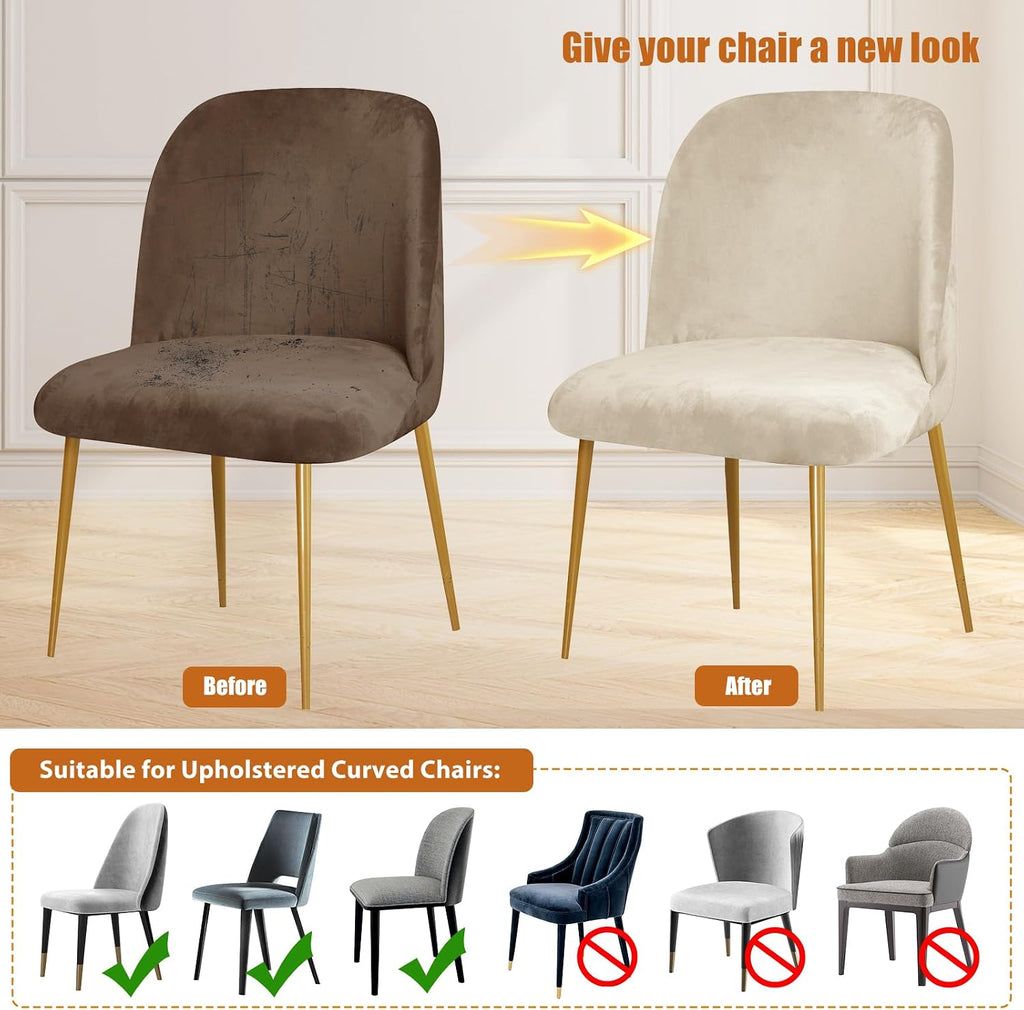 Gollense Curved Back Chair Covers for Dining Room, Mid Century Modern Chair Slipcovers, Semi Circle Back Chair Seat Protector for Kitchen Living Room (4, Beige)