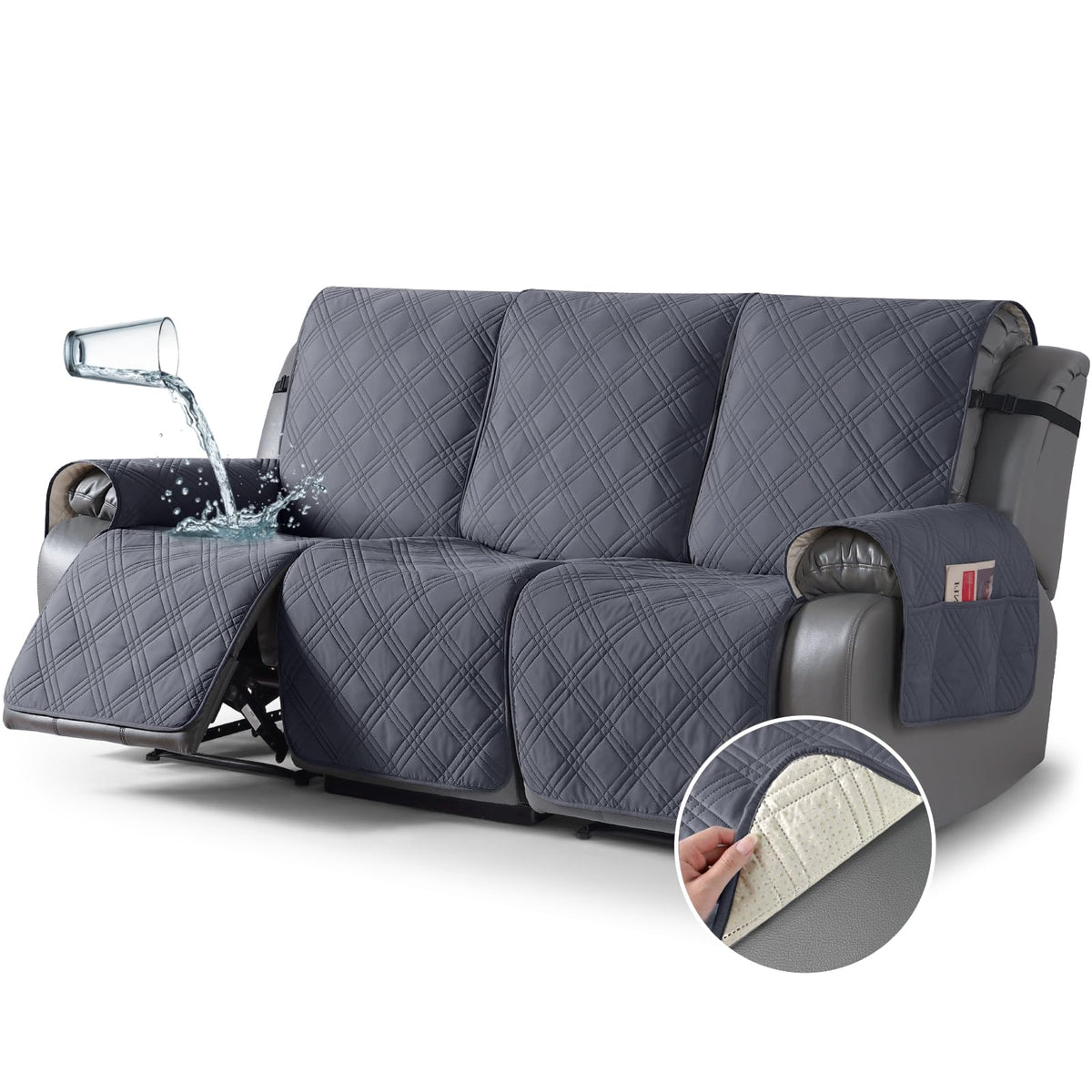 TAOCOCO 100% Waterproof Oversized Loveseat Recliner Cover, Non Slip Split Couch Covers for Reclining Loveseat with Elastic Straps for Kids Pets(Oversized 2 Seater, Chocolate)