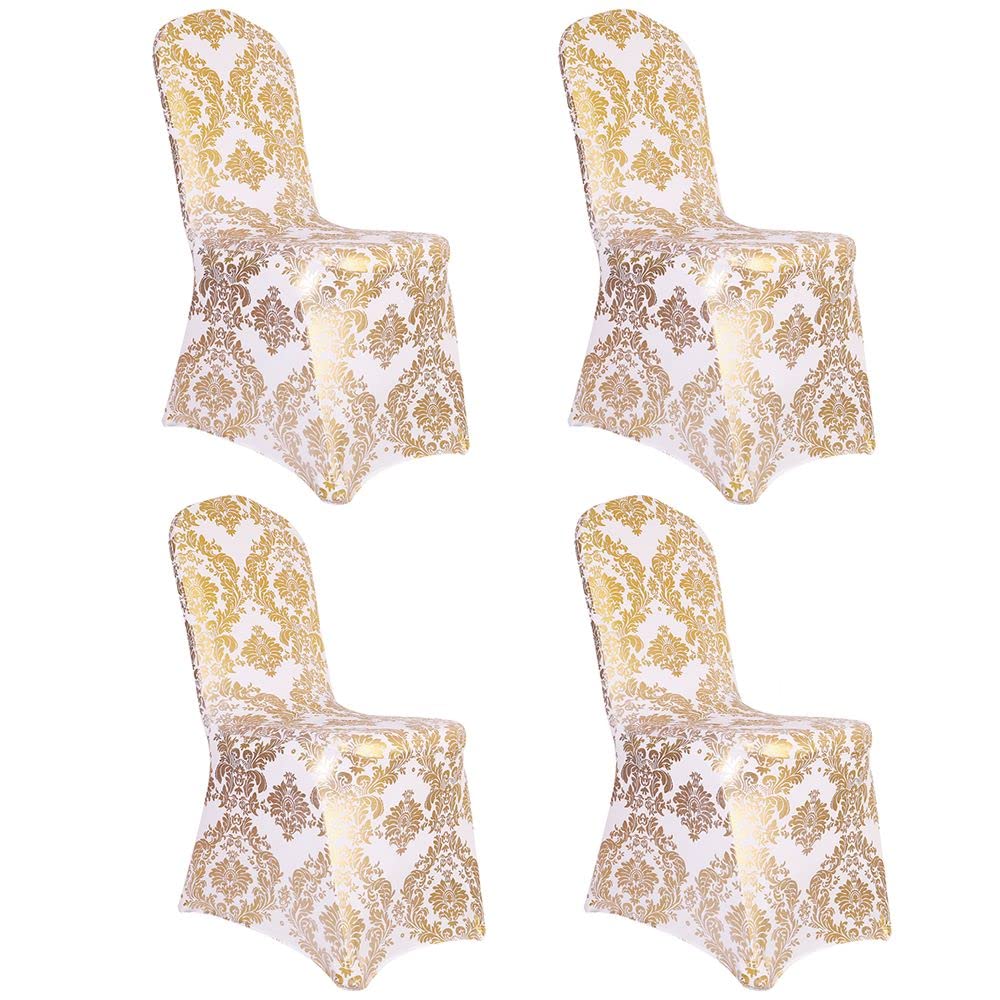 Gold Chair Covers Foil Floral Print, Stretch Fit, 1 Pack