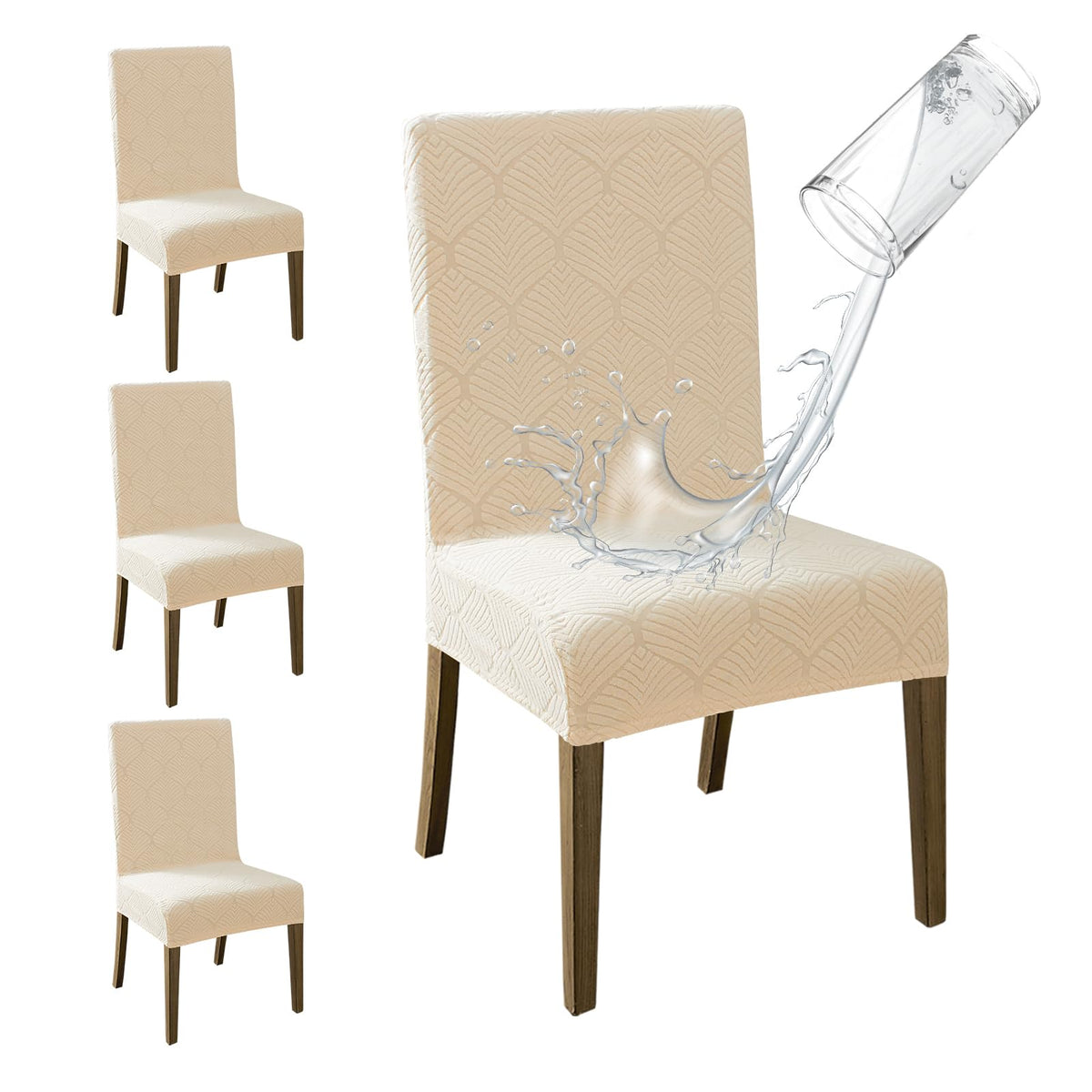 MOSAYT 100% Waterproof Dining Room Chair Covers Set of 4, Beige