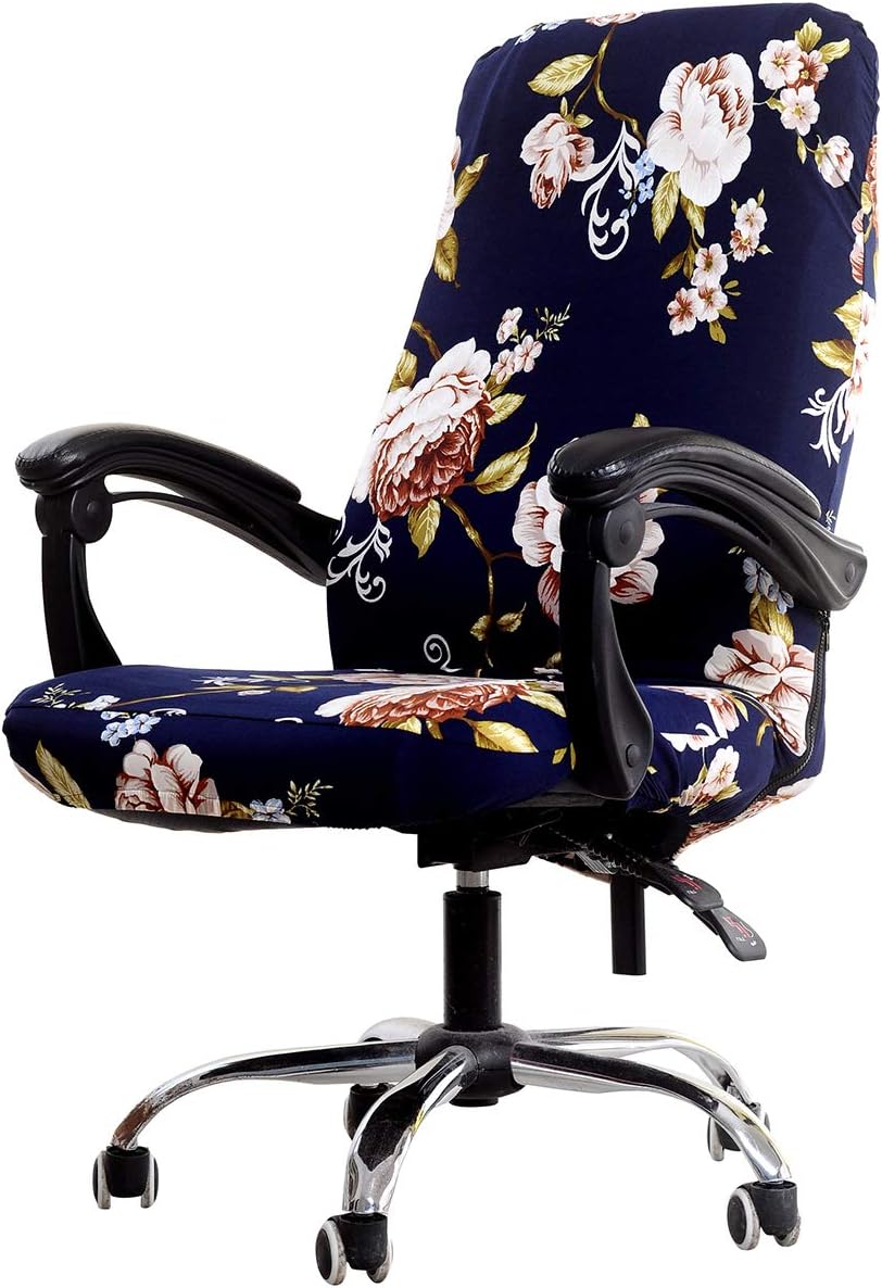 WOMACO Printed Office Chair Covers, Stretch Computer Universal Boss Modern Simplism Style High Back Chair Slipcover - Peony, Large